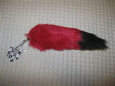 WHITE WITH BLACK STREAKS FUR FOX TAIL FOXTAIL KEYCHAIN 12" CLIP-BRAND NEW!