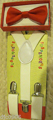 Orange Kids Boys Girls Y-Style Back Adjustable Bow Tie & White Kid suspenders-