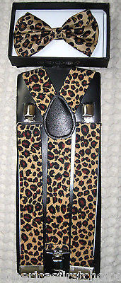 LEOPARD BOW TIE+ LEOPARD WIDE 1 1/2" ADJUSTABLE Y-BACK SUSPENDERS-BRAND NEW!