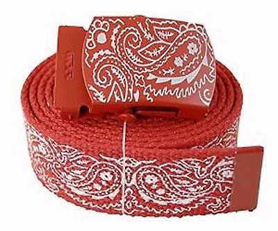 Canvas Military "Red" Bandana Pattern Web Belt 60" & Matching Belt Buckle-New!