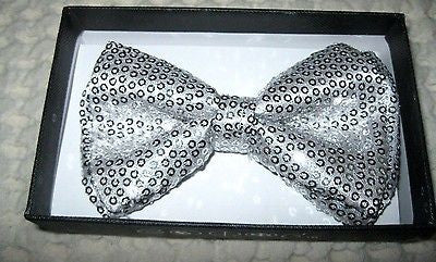 Unisex SILVER Gray Sequin Tuxedo Classic BowTie Neckwear Adjustable Bow Tie-New2