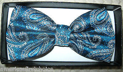 DARK BLUE SILVER PAISLEY PATTERN RETRO TUXEDO ADJUSTABLE  BOW TIE BOWTIE-NEW!