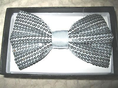 Unisex SILVER Gray Sequin Tuxedo Classic BowTie Neckwear Adjustable Bow Tie-New