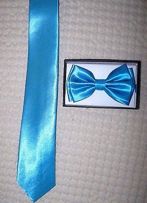 Solid French Blue Neck tie & French Blue Adjustable Bow Tie Combo Set! New!