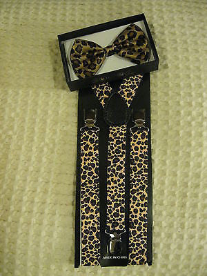 Leopard Print Adjustable Bowtie and Leopard Adjustable Suspenders Combo-New!v33