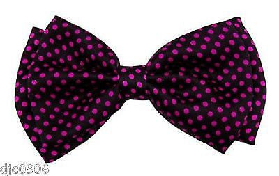 SHINY BLACK WITH PINK POLKA DOTS ADJUSTABLE BOW TIE-NEW!POLKA DOT BOW TIE JT