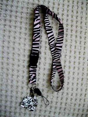 Black and Light Pink  Zebra Design 15" lanyard for ID Holder Mobile Device-New!