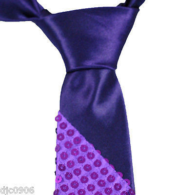 Unisex Goth Men's Purple Sequin Wedding Fashion Neck tie 56" L x 3" W-New