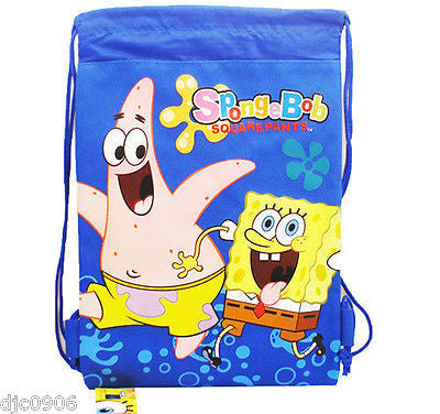 NICK JR. SPONGEBOB + STARFISH BLUE DRAWSTRING BAG BACKPACK TRAVEL STRING -NEW!!