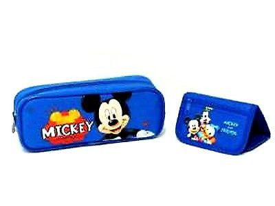 Disney Mickey Mouse Pencil Pouch/Pencil Case (Blue) and Wallet Combo-Brand New!