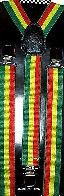 Rasta(green/yellow/red) stripes MJ Weed Leaves Adjustable Suspenders Combo-New!