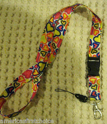 Blue with Red Peace Signs Design 15" lanyard ID Holder + Mobile Devices-New!