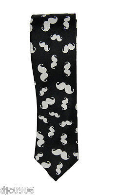 Unisex Multi Color Mustaches on a White Neck tie 56" L x 2" W-Mustache Tie-New!