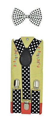 Kids Teens Polka Dot Adjustable Bow Tie&Matching 16"-27" Y-Back Suspenders-New!3