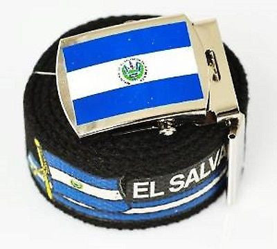 Canvas Military El Salvador Blue&White Stripes Flag Web Belt & Match Belt Buckle