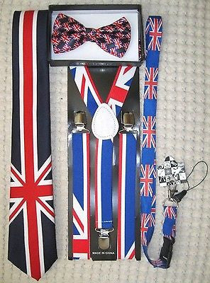 UK British Flag Y-Back Suspenders,UK Lanyard,UK Neck Tie & UK British Bow Tie-v6