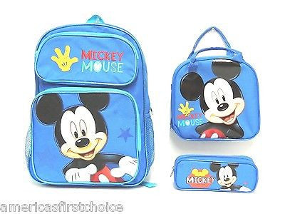 WALT DISNEY MICKEY MOUSE 16" BACKPACK,MICKEY LUNCHBOX, AND MICKEY PENCIL BOX-NEW