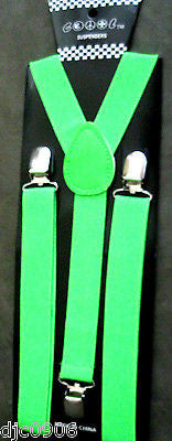 Neon Green Black Checkered Adjustable Bowtie & Neon Green Suspenders Combo-New!