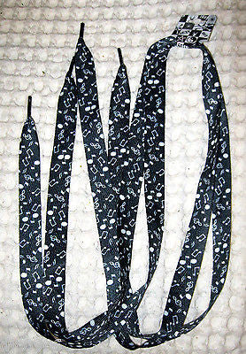 Premium Flat Black White Musical Notes Rockabilly Punk Shoe laces-New with Tags