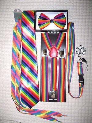 Unisex Rainbow Stripes Adjustable Bow tie,Neck Tie,Suspenders,Lanyard,Shoelaces6