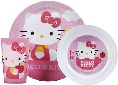 Hello Kitty Cat Mealtime Dinnerware Set Includes Plate Bowl and Cup-New!