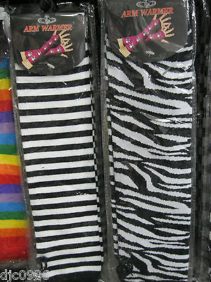 Unisex Black White Zebra Print Elastic Fingerless Arm Warmers Elbow Long Gloves