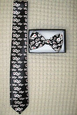 Poker Player Cards Adjustable Neck Tie and Poker 4 of a kind/4 Aces Bow Tie-V4