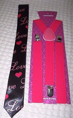 Unisex Pink and White Tie Punker Lips Necktie 57" L x 2" W-Love Lips Neck Tie