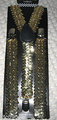 Gold Sequin Adjustable Bow Tie,Gold Neck tie & Gold Sequin Suspenders Set-New!2