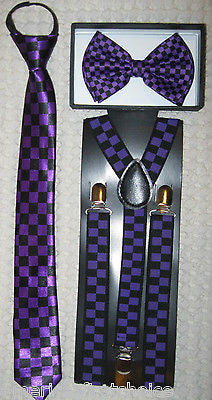 Kids Teens Burgundy Stripes Adjustable Bow Tie&Teens Burgundy Y-Back Suspenders