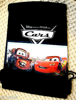DISNEY MCQUEEN+TOW MATER THE CARS BLACK DRAWSTRING BAG BACKPACK TRAVEL STRING