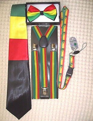 Rasta Stripes Bow Tie,Rasta NeckTie,Rasta Stripes Suspenders&Rasta Lanyard-NEW18