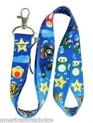 Nintendo Blue Mario Brothers Lanyard/Landyard ID Holder Keychain-New w/ Tags!