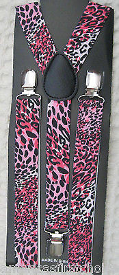 Pink Adjustable Bow tie & Pink  Black Stripes Adjustable Suspenders Combo-New!v2