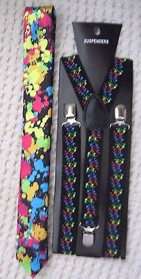 Paint Splattered Paint Ball Adjustable Necktie&Paint Spatter Y-Back Suspenders