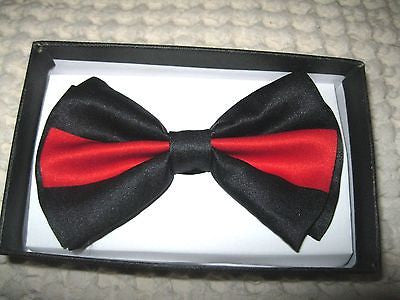 BLACK WITH RED STRIPE TWO TONE TUXEDO ADJUSTABLE BOWTIE BOW TIE-NEW BOX!