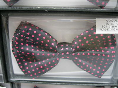 BLACK WITH SMALL PINK  POLKA DOTS ADJUSTABLE  BOW TIE-NEW!POLKA DOT BOW TIE