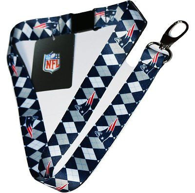 Patriots Blue Argyle Licensed NFL Keychain/ID Holder Detachable Lanyard-New!