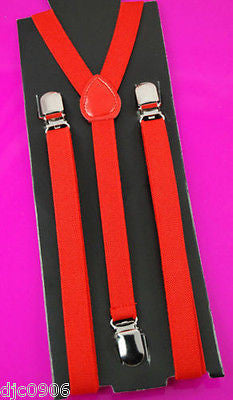 Unisex Thin 3/4" Red Adjustable Y-Style Back suspenders-White Suspenders-New!