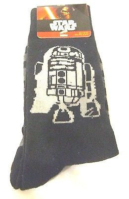 Kid's Star Wars Pair of Black with gray stripes and R2D2 Socks Size 10-13-New!