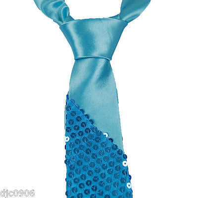 Unisex Goth Aqua BlueTurquoise Sequin Wedding Fashion Neck tie 56" L x 3" W-New