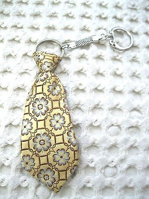 Gold Yellow with Flowers Necktie 7" Keychain -Gold Neck tie Keychain-Brand New