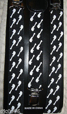 Unisex Black with White Guitars Y-Style Back Adjustable suspenders-New in Pkg!