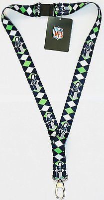 Seahawks Blue/Green Argyle Licensed NFL Keychain/ID Holder Detachable Lanyard