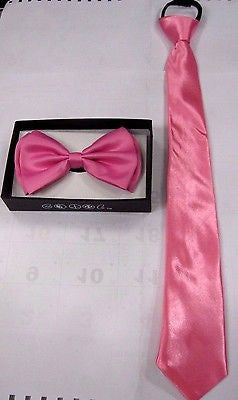 KIDS TEENS SOLID PINK ADJUSTABLE  BOW TIE+SOLID PINK PRE-TIED NECKTIE-NEW!