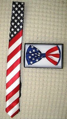 US Flag American Flag 1 1/2" Neck Tie & US Patriotic Flag  Adjustable Bow Tie-V2