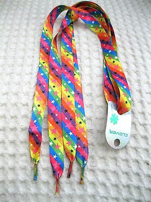 Premium Rainbow Stripes Multi-Clr Stars Rockabilly Punk Shoe laces Shoelaces-New