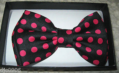 Black with Pink Polka Dot Adjustable Bow tie & Hot Pink Suspenders Combo Set-New