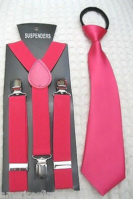 Kids Teens Lips Kisses Bowtie and Necktie with Red Adjustable Suspenders Set