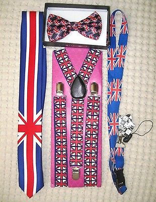 UK British Flag Y-Back Suspenders,UK Lanyard,UK Neck Tie & UK British Bow Tie-27